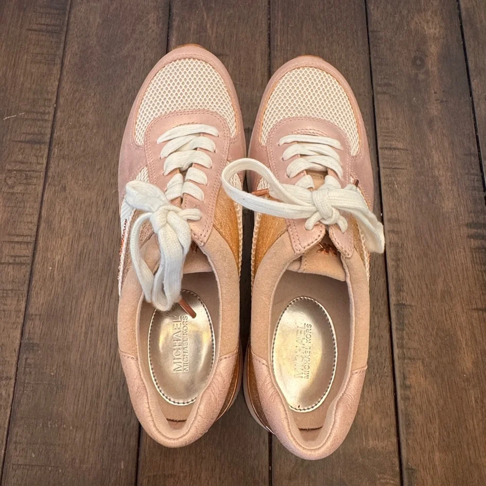 Michael Kors Womens Allie Trainer Leather Rose Gold Pink Sneaker Shoes 7.5 M